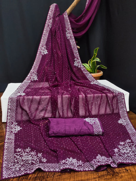 CHINON SILK STAR GEORGETTE JIMMY CHU CRUNCHY CHIFFON SAREE