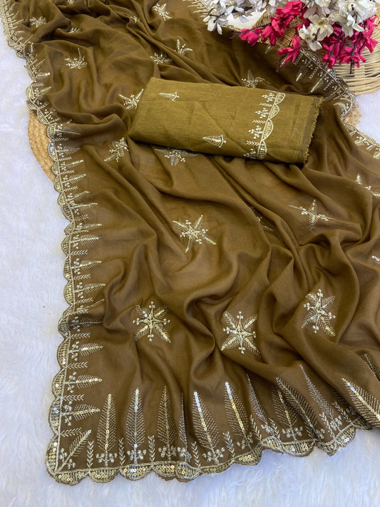 CHINON SILK STAR GEORGETTE JIMMY CHU CRUNCHY CHIFFON SAREE (Copy) (Copy)