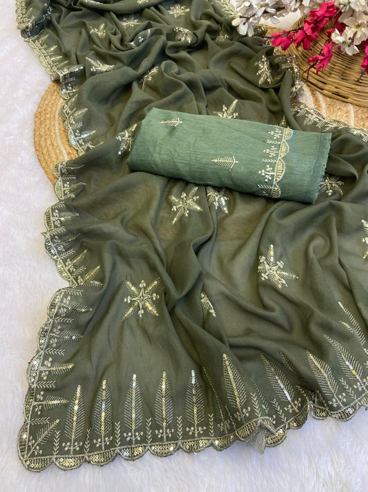 CHINON SILK STAR GEORGETTE JIMMY CHU CRUNCHY CHIFFON SAREE (Copy) (Copy)