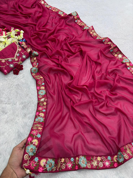 CHINON SILK STAR GEORGETTE JIMMY CHU CRUNCHY CHIFFON SAREE (Copy)