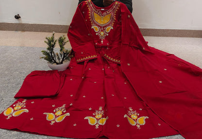 Cotton Suit Set With Thread Work, Highlighting On The Kurta