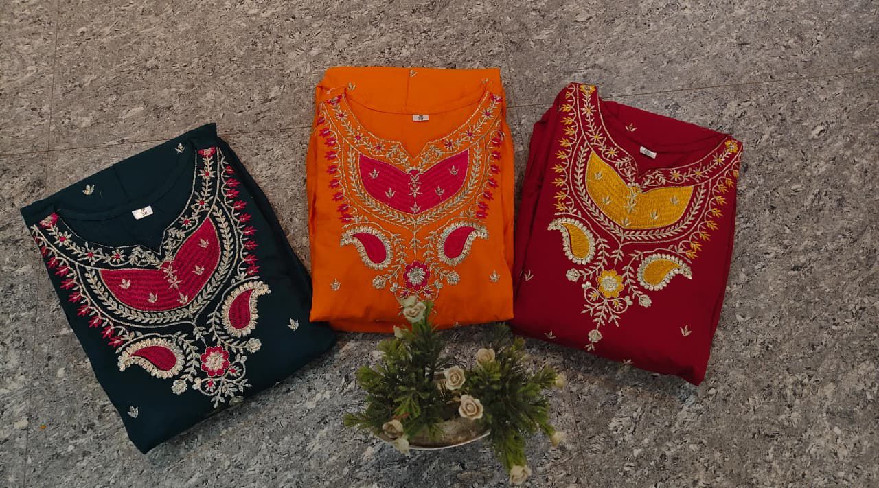 Cotton Suit Set With Thread Work, Highlighting On The Kurta