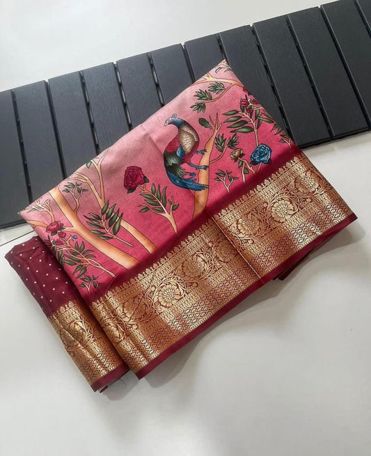 silk sarees with all over pichwai kalamkari design