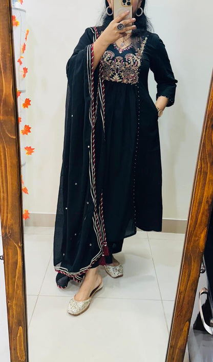 New launching voluminous beautiful cotton rust and black color kurti suit set