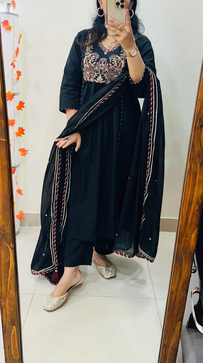 New launching voluminous beautiful cotton rust and black color kurti suit set