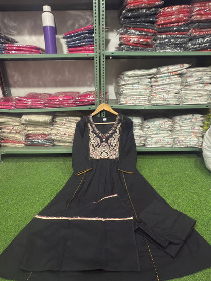 New launching voluminous beautiful cotton rust and black color kurti suit set