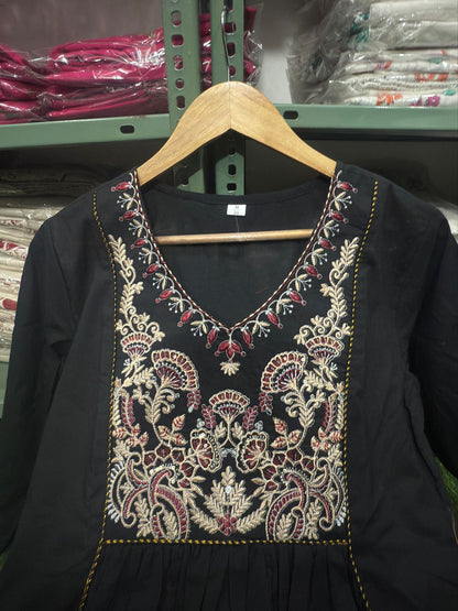 New launching voluminous beautiful cotton rust and black color kurti suit set