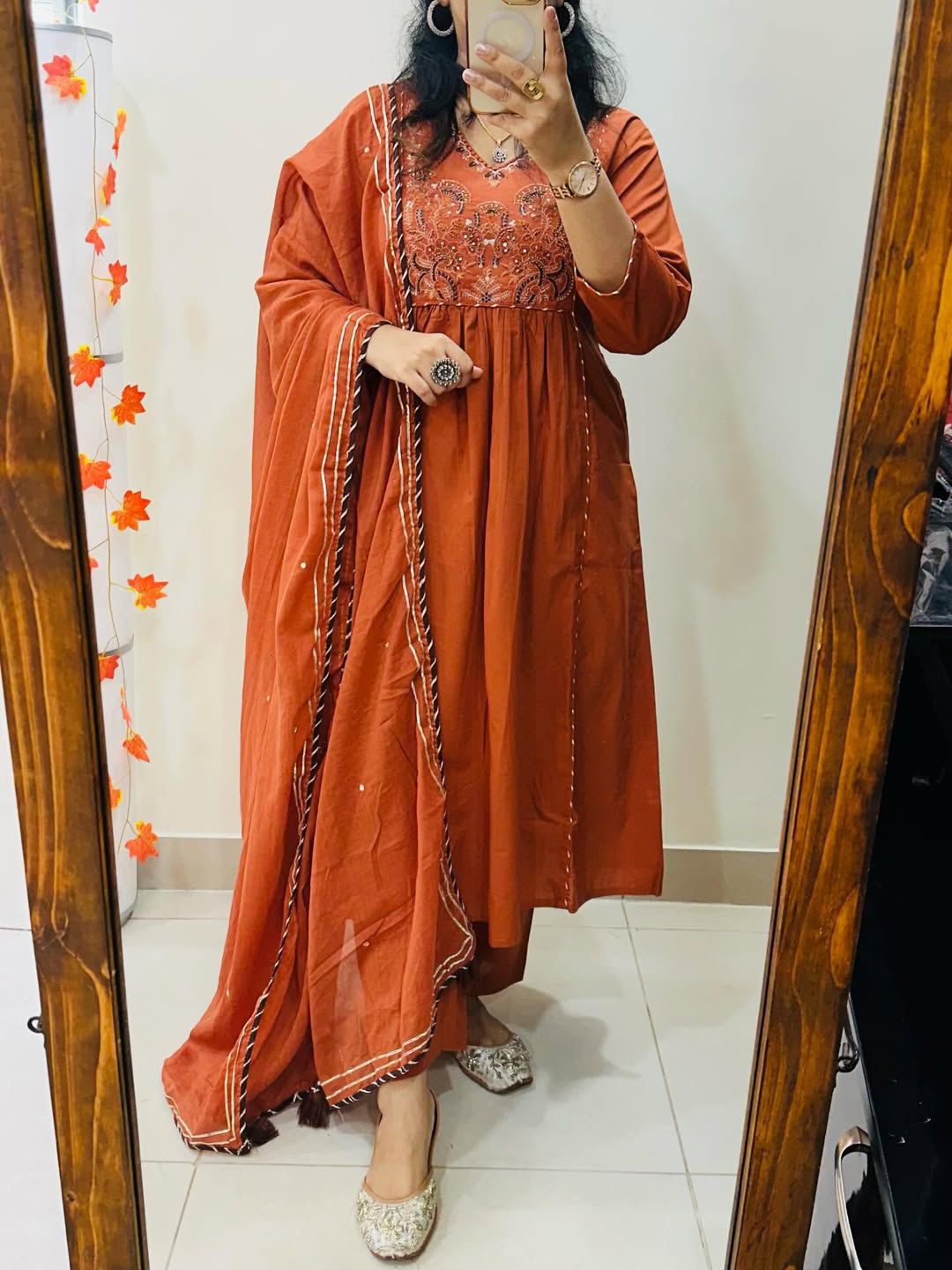 New launching voluminous beautiful cotton rust and black color kurti suit set