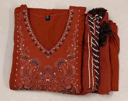 New launching voluminous beautiful cotton rust and black color kurti suit set