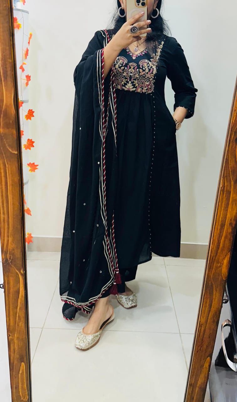New launching voluminous beautiful cotton rust and black color kurti suit set