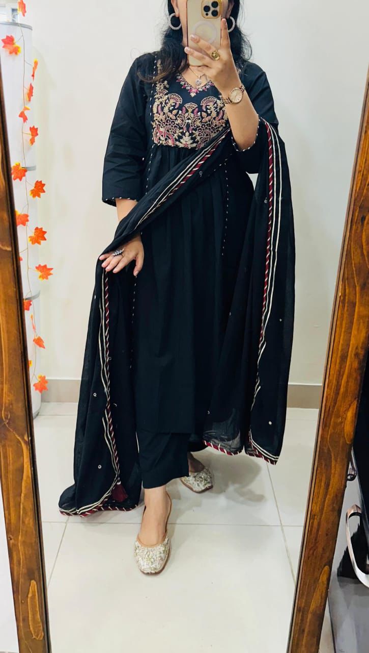 New launching voluminous beautiful cotton rust and black color kurti suit set