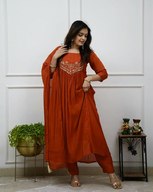 Wardrobe with this classy  kurti pant  with embroidery  detailing for all day comfort and trendy look