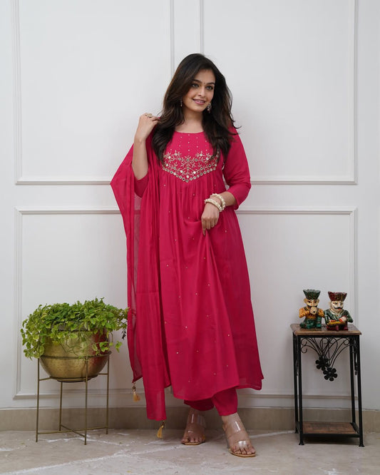 Wardrobe with this classy  kurti pant  with embroidery  detailing for all day comfort and trendy look