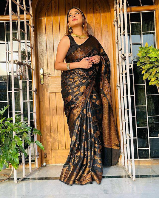 Silk Saree from the this store is adorned with beautiful Zari work