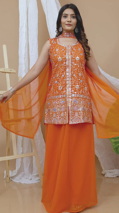 Presenting  New Designer Embroidered Georgette Sharara Suit With Sequence Embroidered Work