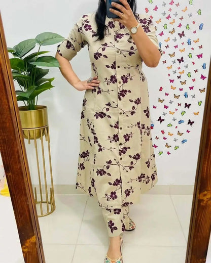 Aline kurti digital print paired with Ankle length pant