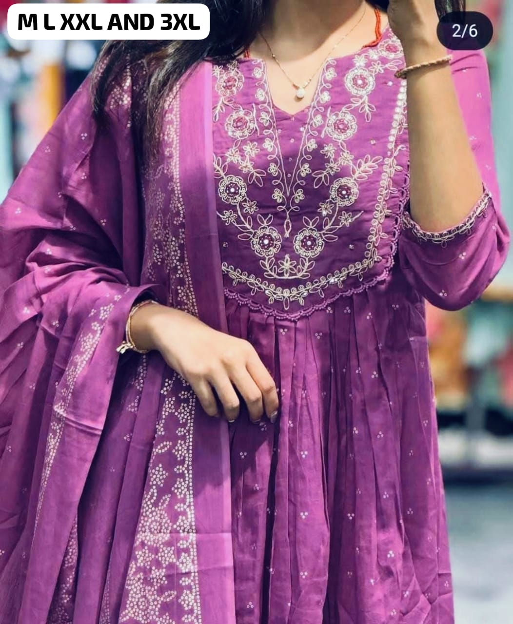 Embroidered& pitten Work Printed Cotton kurta & Pant with Malmal dupatta set