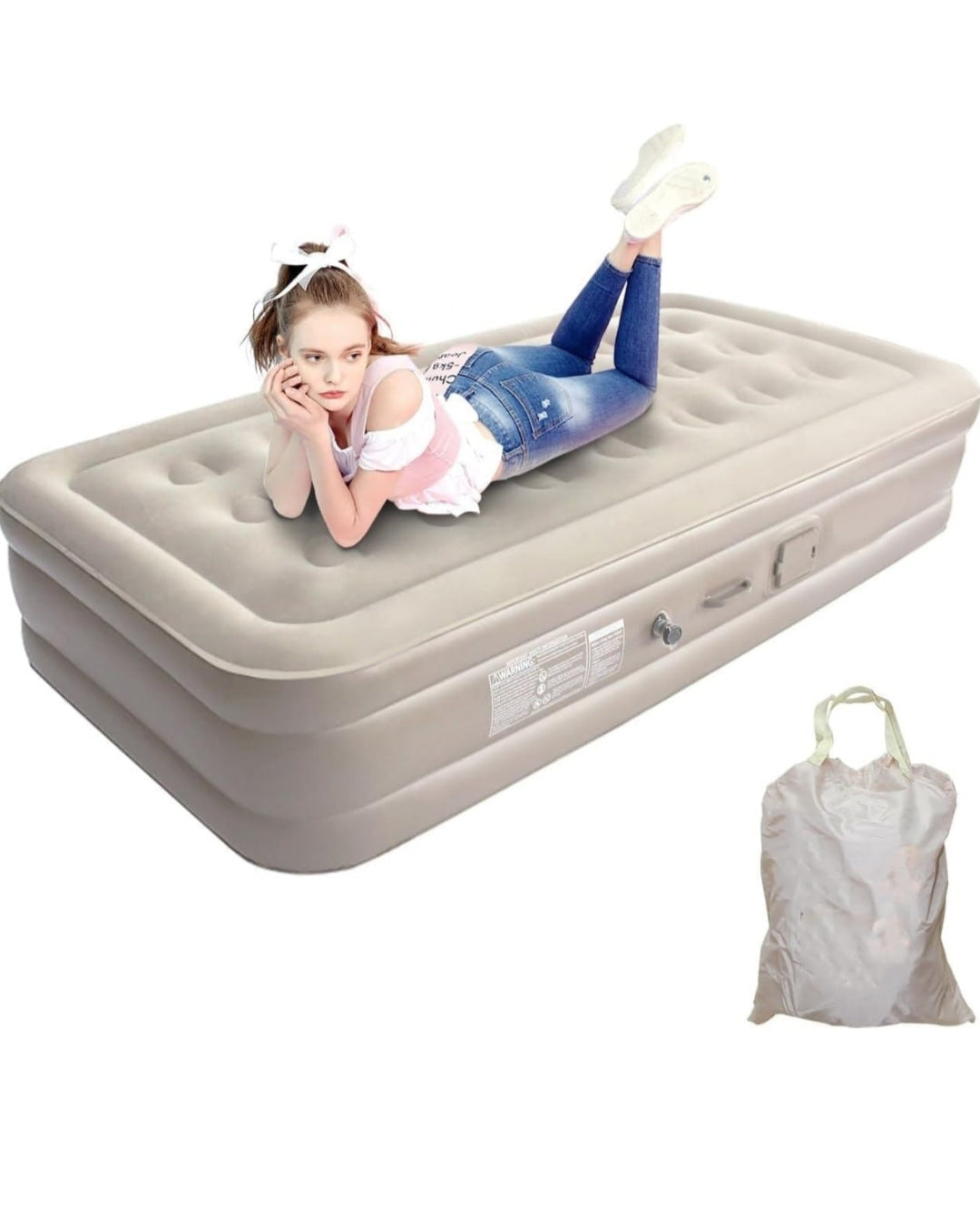 Inflatable Air Mattress with - Waterproof Single & Portable Blow Up Bed Built-in Pump - Quick Inflation PVC Airbed