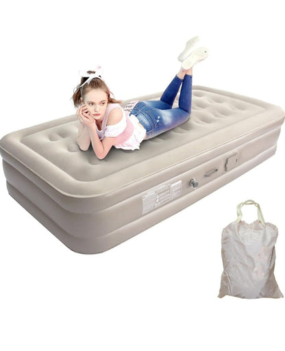 Inflatable Air Mattress with - Waterproof Single & Portable Blow Up Bed Built-in Pump - Quick Inflation PVC Airbed