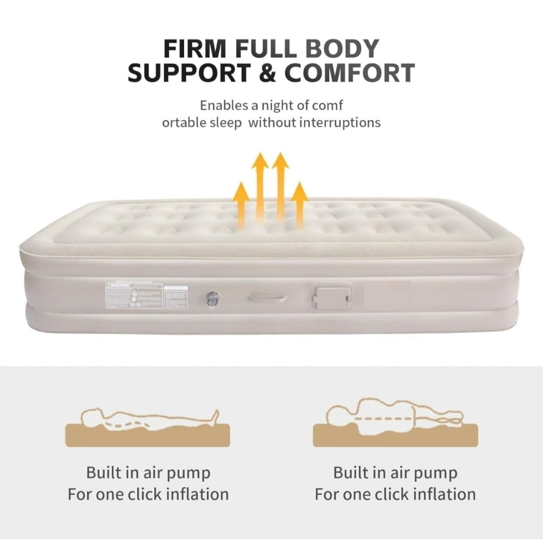 Inflatable Air Mattress with - Waterproof Single & Portable Blow Up Bed Built-in Pump - Quick Inflation PVC Airbed
